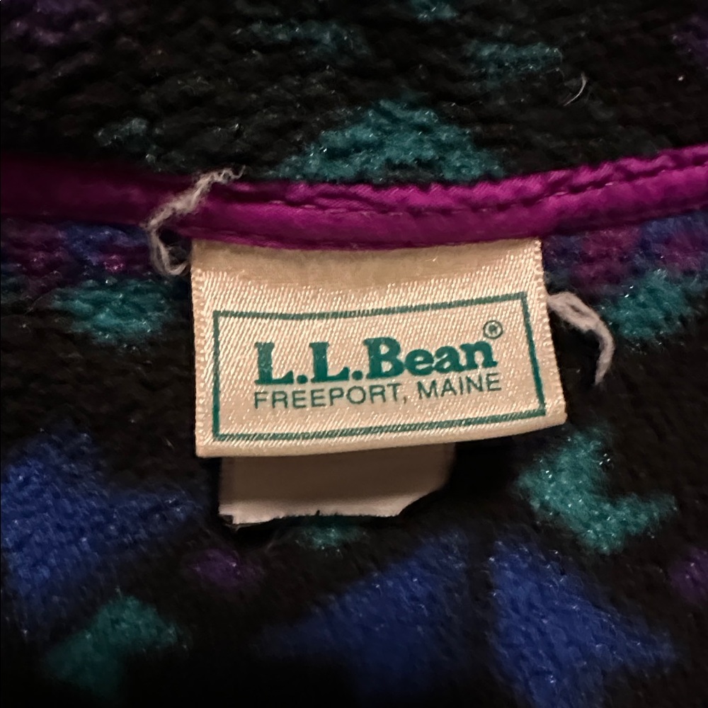 90s LL Bean Fleece Jacket Pullover Neon Snowflake Vintage MADE IN USA Large - Picture 2 of 8